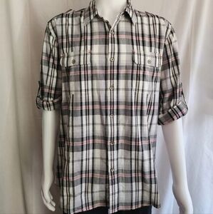 DKNY Window Pane Long sleeves Button Up multi colors sz xl